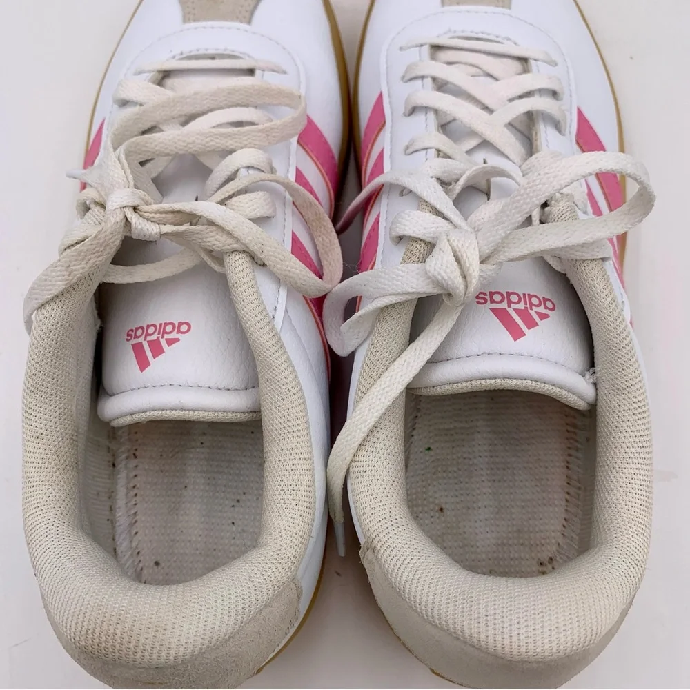 Adidas VL Court 3.0 Sneakers Shoes Women Or Big Girls Sz 5 Pink & White Youth‎